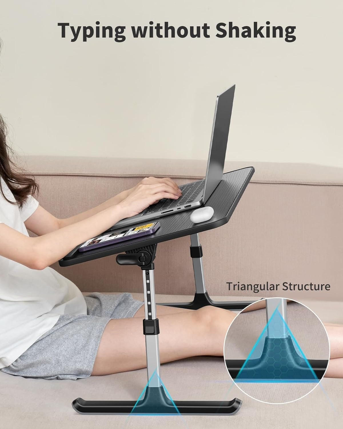 Laptop Desk for Bed, Height & Angle Adjustable Laptop Stand for Bed, Lap Desk Bed Tray Table, Light Weight Foldable Portable Laptop Table for Couch Sofa Chair Floor Desk for Adults, Kids (Black)-2